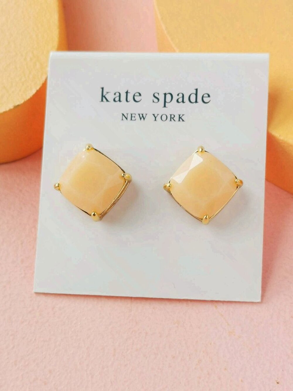 Kate Spade - Small Square Light Pink Gold Stud Earrings - NEW